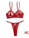 House Of Dasein Love Perspective Mesh Sexy Tassel Fun Hollow Underwear Two Piece Set For Women - Red - M