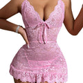 House Of Dasein Sexy Mesh Printed Transparent Lace Strap Nightgown Set For Women's Underwear - Pink - S