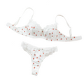 Printed Lace Bra Set With Steel Ring Gathering Bowknot Erotic Underwear - White - Xl