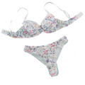 House Of Dasein Sexy Mesh Heart Print Bra Set Ultra Thin Comfortable Tempting Lingerie Two Piece - White Flower - M