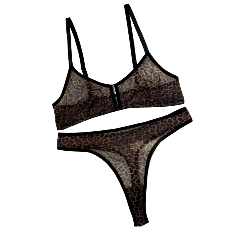 House Of Dasein Sexy Lingerie Set Leopard Print Erotic French Bra Ultra Thin Mesh Underwear - Leopard Print - M