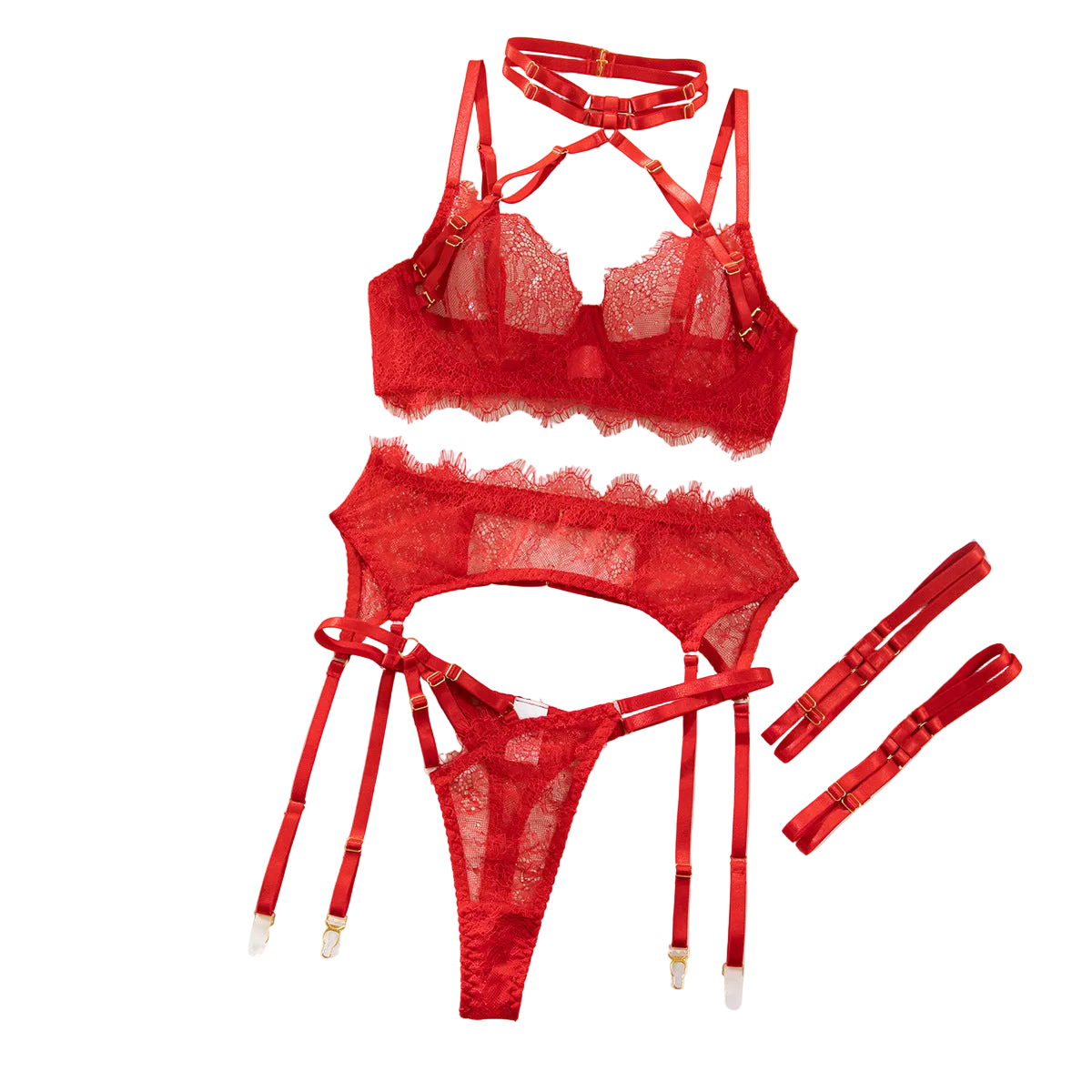 Sexy Lingerie Lace Temptation Eyelash Up Bodysuit Shapewear Cross Border Exclusive Supply Source - Red - L