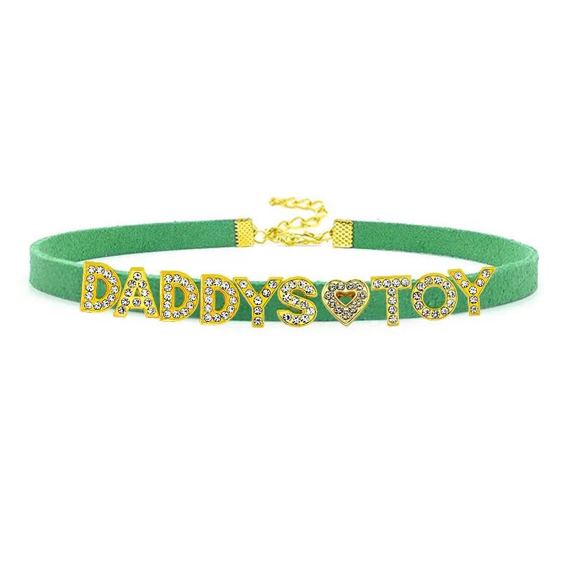 House Of Dasein Sexy Gold Color Letters Daddys Toy Choker Collar Necklace Men Women Ddlg Role Age Play Suede Leather Chocker Cosplay Jewelry - Green - 40Cm Plus 7Cm - 1-10 Custom Letters