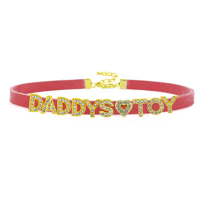 House Of Dasein Sexy Gold Color Letters Daddys Toy Choker Collar Necklace Men Women Ddlg Role Age Play Suede Leather Chocker Cosplay Jewelry - Red - 32Cm Plus 7Cm - 1-10 Custom Letters