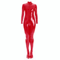 Sexy Shiny Full Body Patent Leather Open Crotch Catsuits Bodysuits - Shiny Red - L