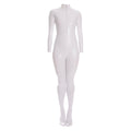 Sexy Shiny Full Body Patent Leather Open Crotch Catsuits Bodysuits - Shiny White - S