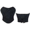 House Of Dasein Black Ruched Hem Corset Crop Top For Plus Size Women Back Lace Tight Fit Sequined Detailing Large - L