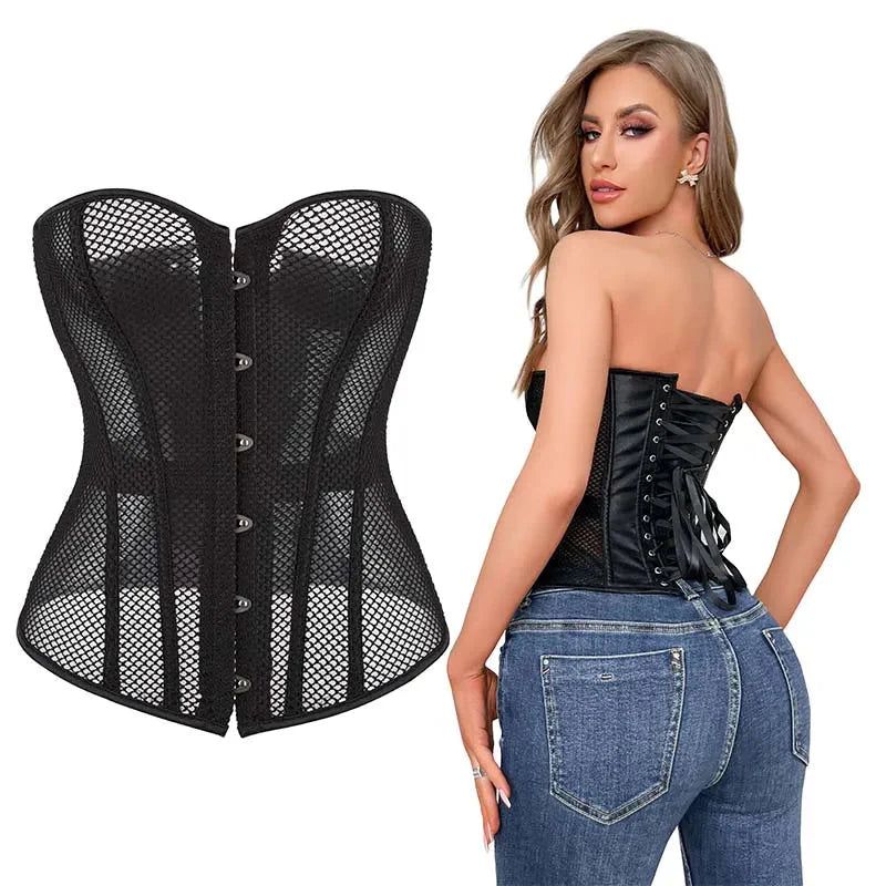 House Of Dasein Transparent Gothic Corset With Thong Plus Size S-6Xl Mesh Net Lingerie Bustier Medium - S