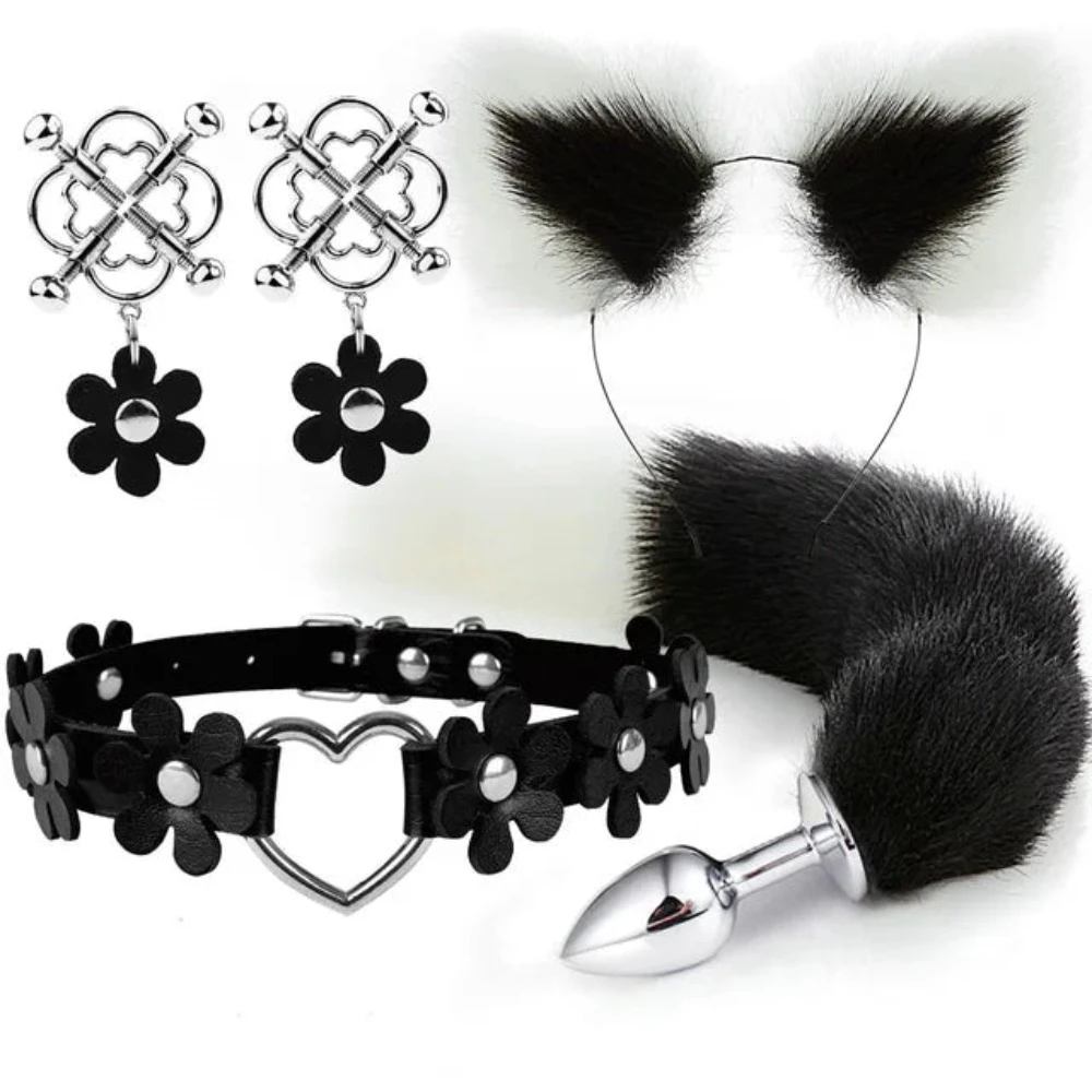 House Of Dasein Cute Fox Tail Anal Plug Cat Ears Headbands Set Adult Toys For Women - Black - Style B