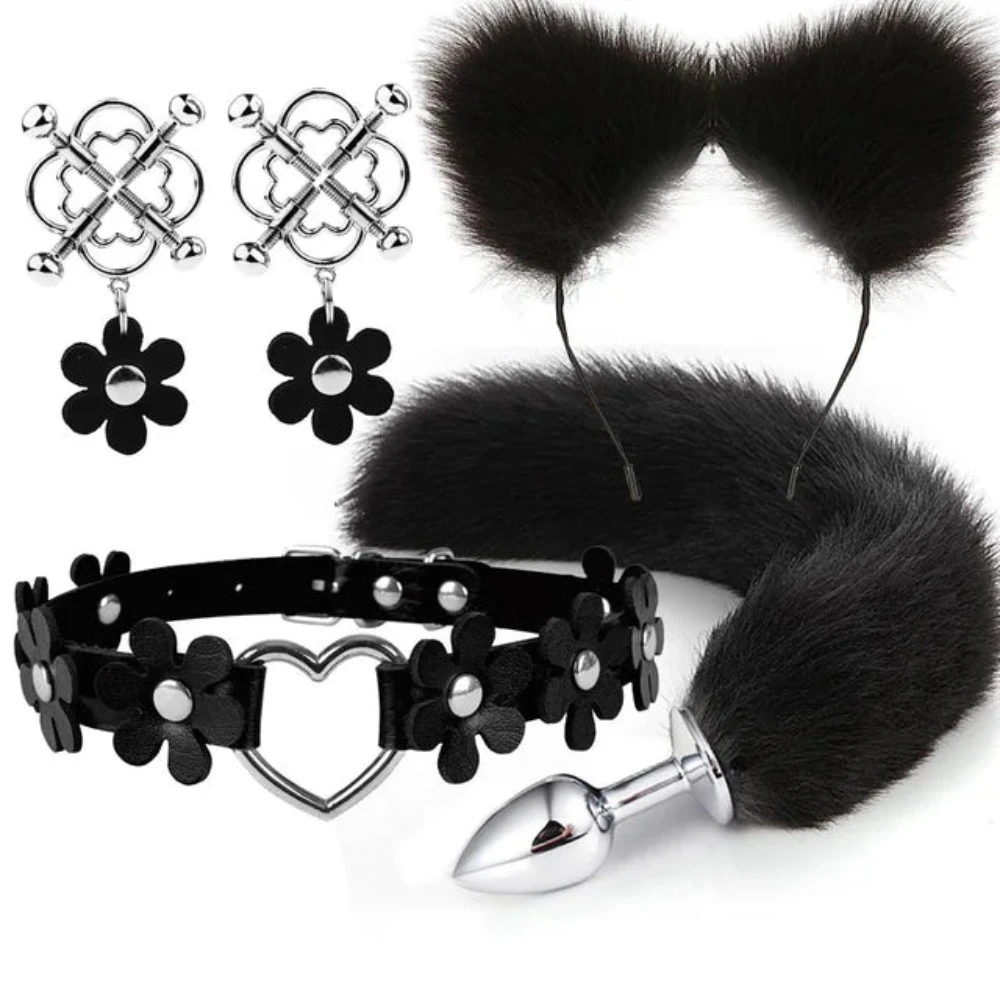 House Of Dasein Cute Fox Tail Anal Plug Cat Ears Headbands Set Adult Toys For Women - Black - Style C
