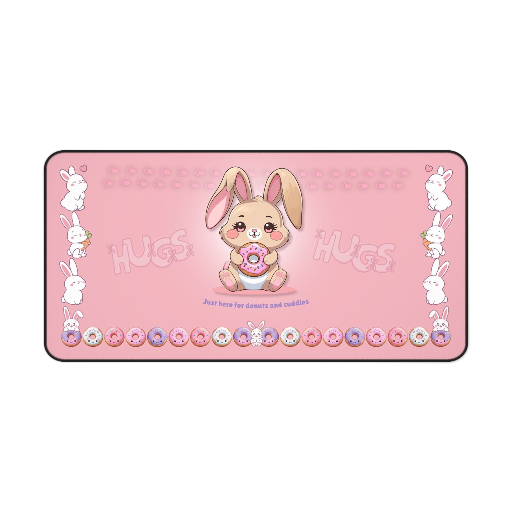 Story Nest Books Bunny Desk Mat Cute Pink Donut Mouse Pad Gift Whimsical Office Decor Animal Lover Pastel Gaming For Girls - 16" Ã— 32"