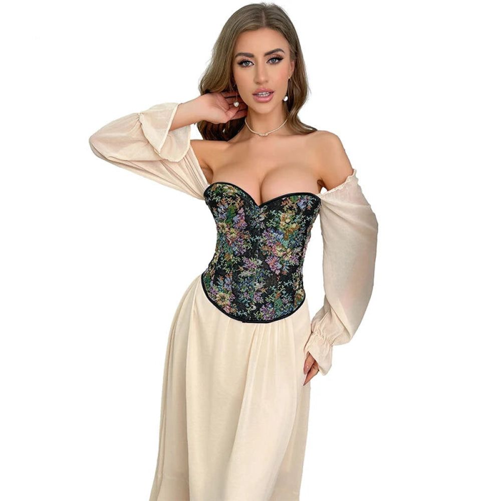 House Of Dasein Floral Print Corselet Plus Size Strapless Corset Top For Women Medium - Xxl