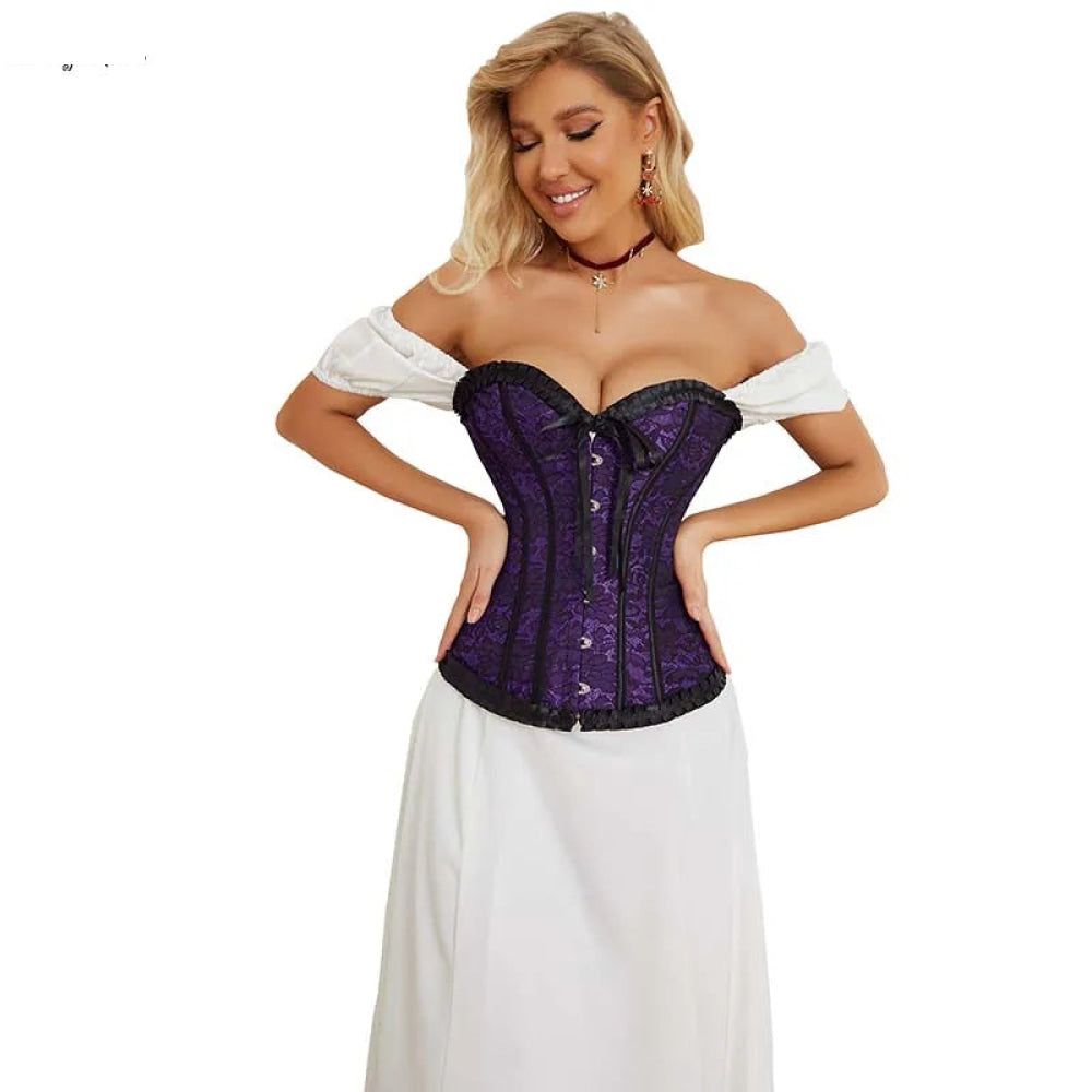 House Of Dasein Floral Lace Up Overbust Corset For Mature Women - Red 4Xl - Purple - 5Xl