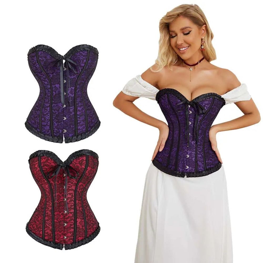 House Of Dasein Floral Lace Up Overbust Corset For Mature Women - Red 4Xl - Red - M