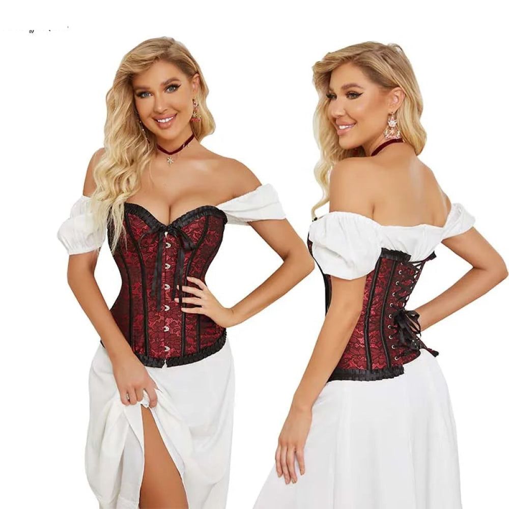 House Of Dasein Floral Lace Up Overbust Corset For Mature Women - Red 4Xl - Red - S