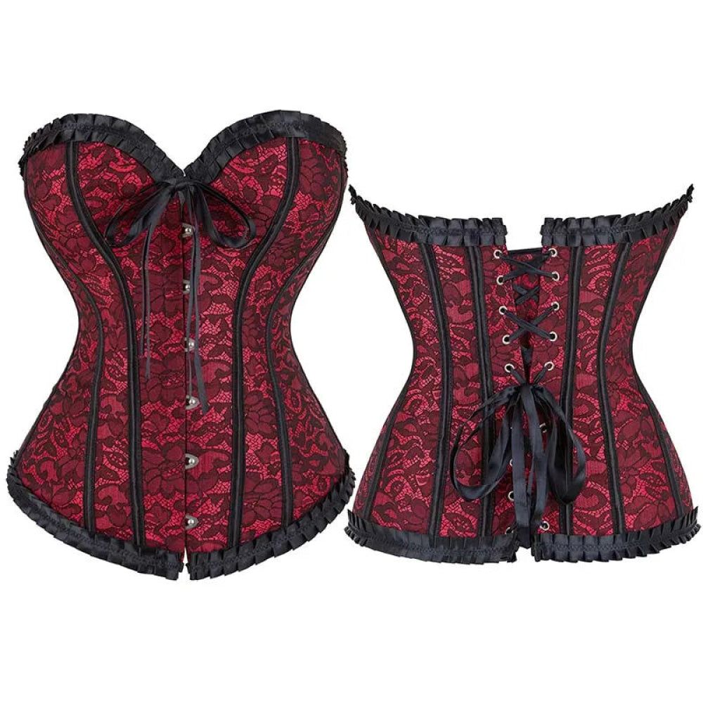 House Of Dasein Floral Lace Up Overbust Corset For Mature Women - Red 4Xl - Red - 6Xl