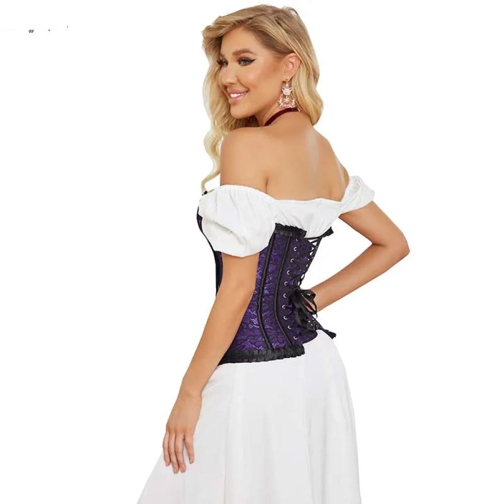 House Of Dasein Floral Lace Up Overbust Corset For Mature Women - Red 4Xl - Purple - S