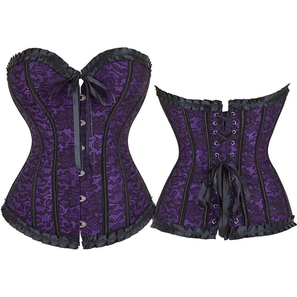 House Of Dasein Floral Lace Up Overbust Corset For Mature Women - Red 4Xl - Purple - Xxxl