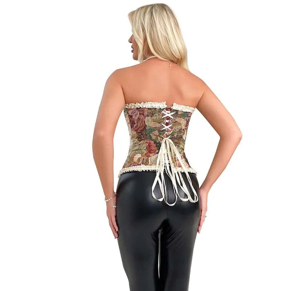 House Of Dasein Floral Lace Trim Overbust Corset Women 1920S Retro Bustier With Boning And Front Busk Closure 525 Small - S