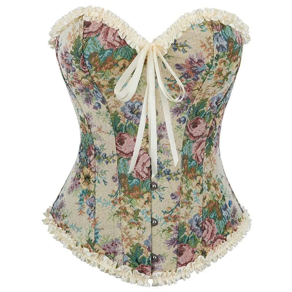 House Of Dasein Floral Lace Trim Overbust Corset Women 1920S Retro Bustier With Boning And Front Busk Closure 525 Small - M