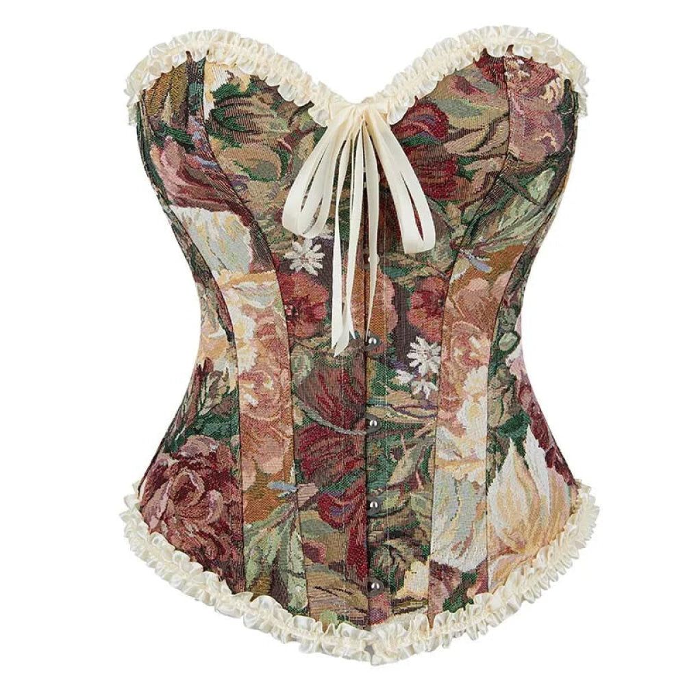 House Of Dasein Floral Lace Trim Overbust Corset Women 1920S Retro Bustier With Boning And Front Busk Closure 525 Small - Xxl