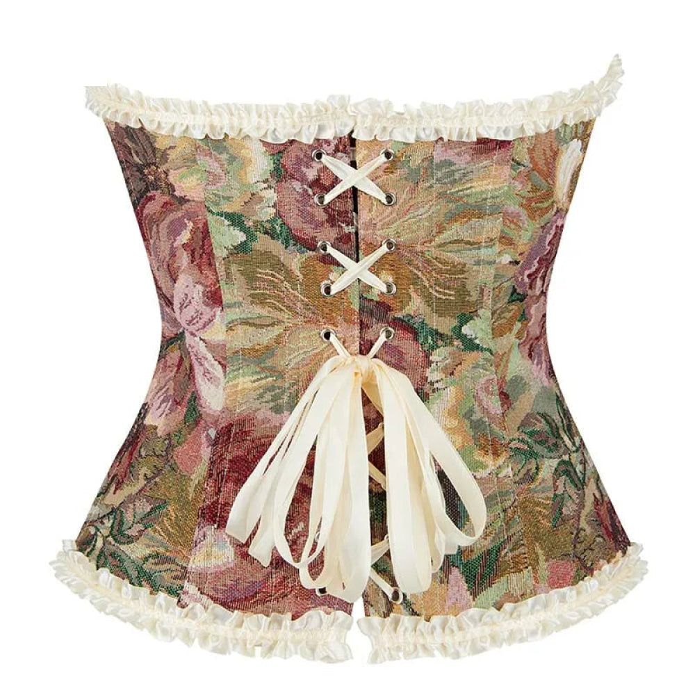House Of Dasein Floral Lace Trim Overbust Corset Women 1920S Retro Bustier With Boning And Front Busk Closure 525 Small - Xl
