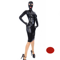 House Of Dasein Rubber Latex Long Sleeve Dress Mask Gloves With 3D Breast Cup Handmade Costume - Red - Women Xs