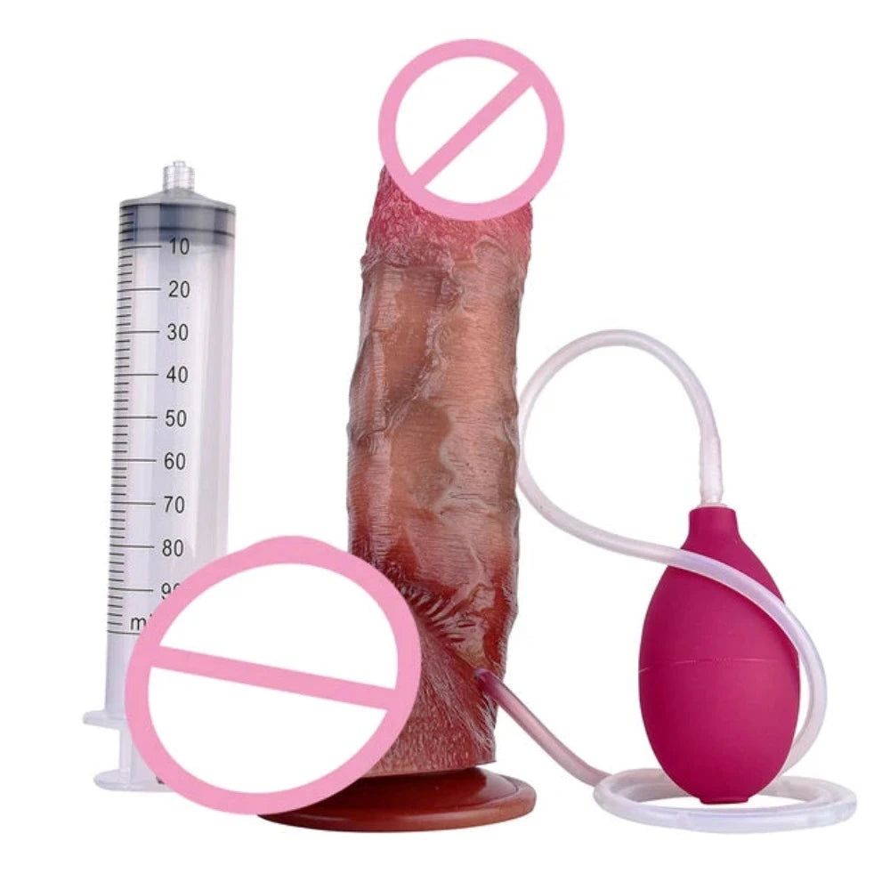House Of Dasein Lifelike Squirting Penis Silicone Dildo With Sucker For Women Anal Plug - Style 120 Syringe And Bulb