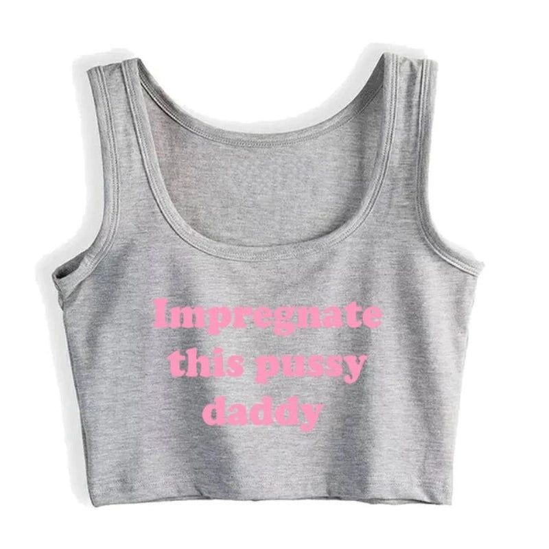 House Of Dasein Impregnate This Pussy Daddy Design Sugar Baby Slim Crop Top Erotic Clothing - Light Grey - S