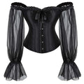 House Of Dasein Ruffled Gothic Corselet Top With Puff Sleeves And Lace-Up Boning Transparent Satin Overbust Corset For Women 4Xl - Xxxl