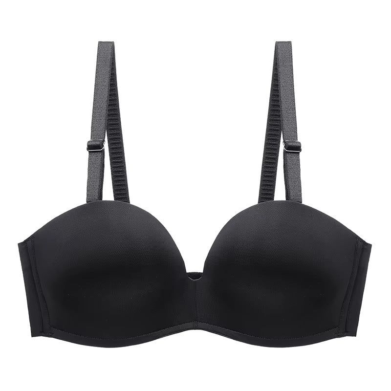 House Of Dasein Summer Smooth Anti-Slip Seamless Gathered Sexy Comfortable Daily Plus Size Single Bra - Black - 90C
