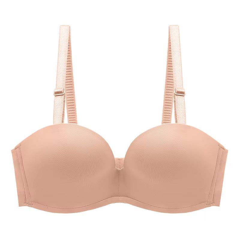 House Of Dasein Summer Smooth Anti-Slip Seamless Gathered Sexy Comfortable Daily Plus Size Single Bra - Apricot - 80B