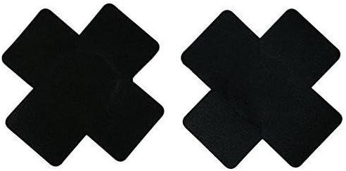 10 Pack Disposable X Plus Sign Cross Self Adhesive Satin Nipple Cover Pasties Stickers Black - Black