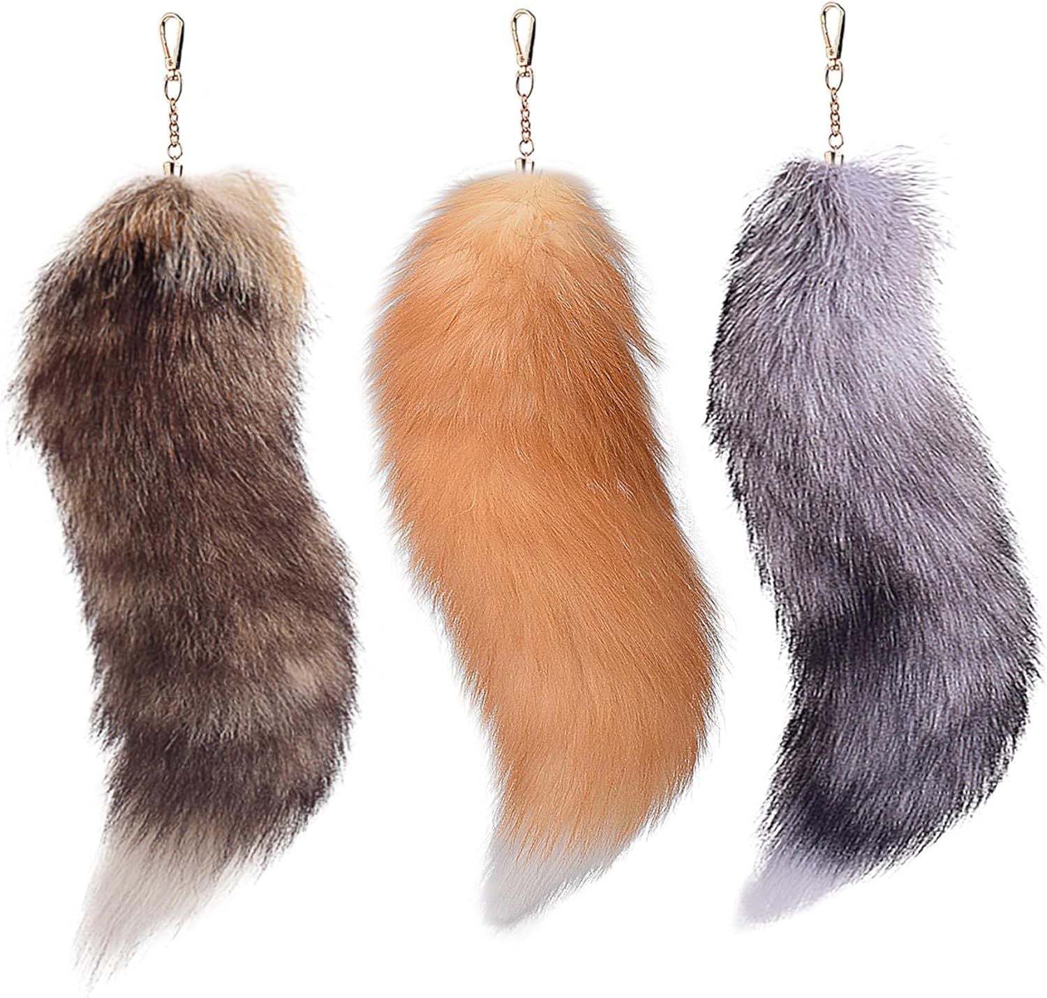 Therian Fox Tail Keychain 40Cm Fluffy Faux Fur With Lock Cosplay Costume Handbag Accessory For Adult Women