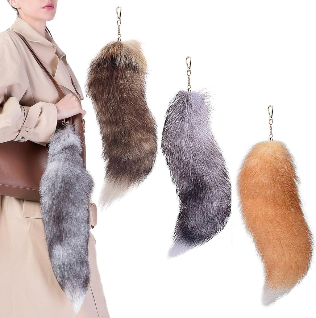 Therian Fox Tail Keychain 40Cm Fluffy Faux Fur With Lock Cosplay Costume Handbag Accessory For Adult Women