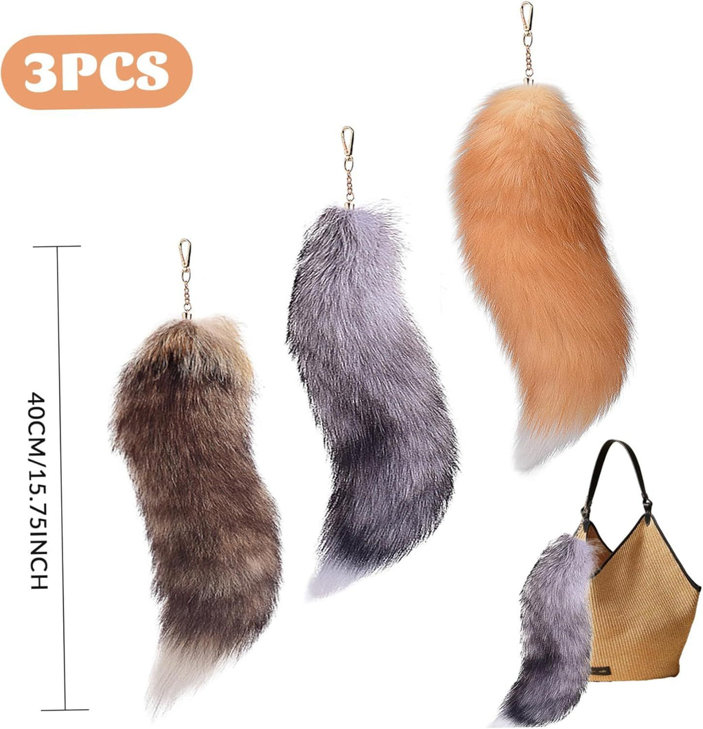 Therian Fox Tail Keychain 40Cm Fluffy Faux Fur With Lock Cosplay Costume Handbag Accessory For Adult Women