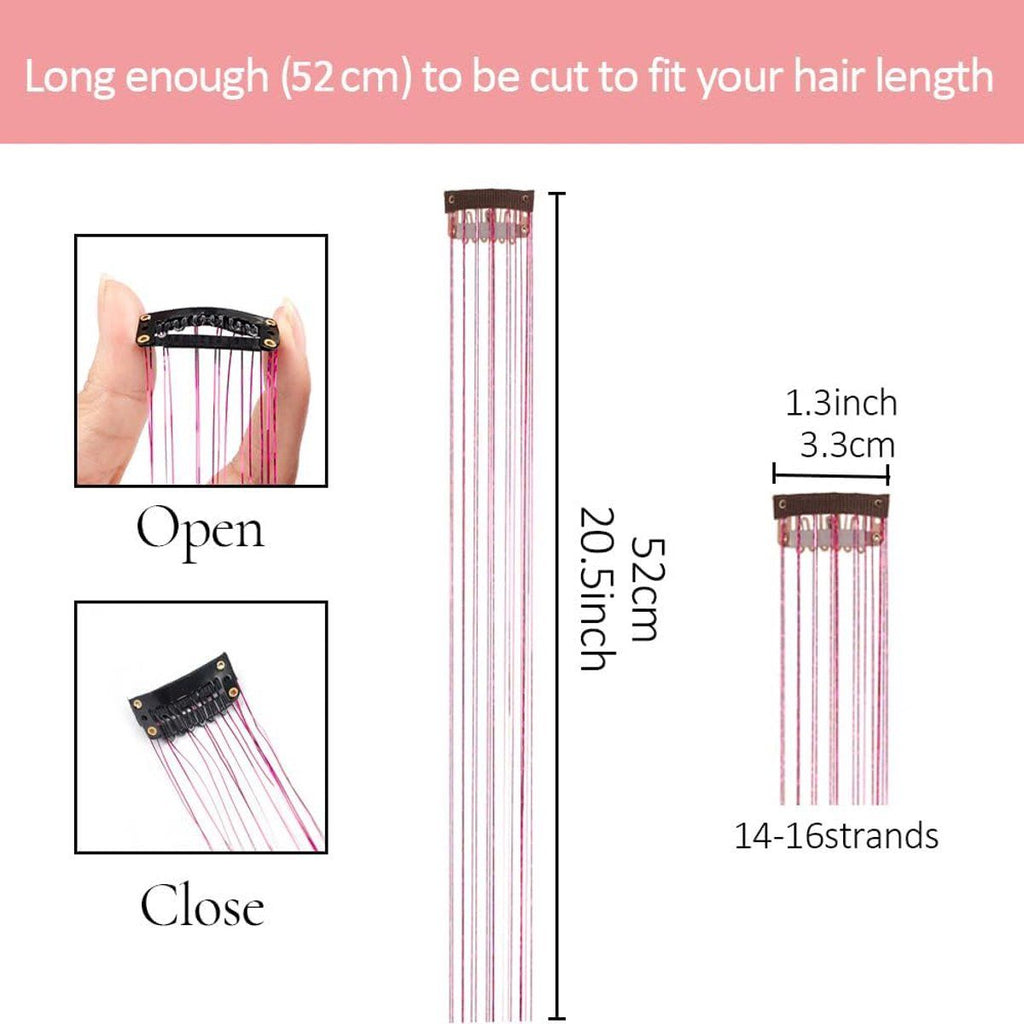 Hair Tinsels Festival Extensions Glitter 12 Piece Clip On Accessory Set 52Cm Long For Christmas And New Year Suitable Women Girls Children (Black)