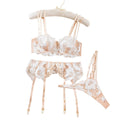 Sexy Floral Embroidered Bra Set - Hollow Out Transparent Lingerie For Women - White - Xl