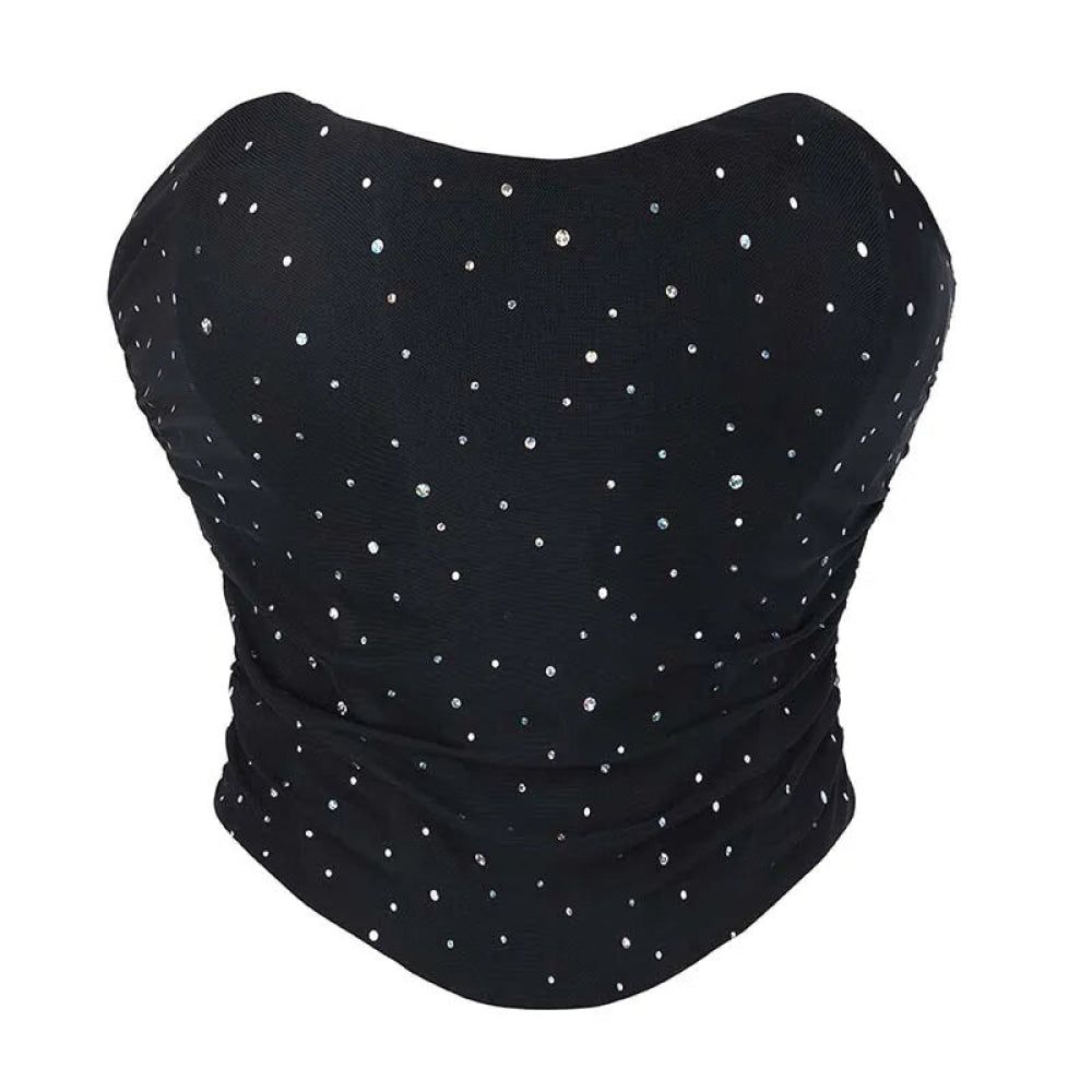 House Of Dasein Black Ruched Hem Corset Crop Top For Plus Size Women Back Lace Tight Fit Sequined Detailing Xxl Medium
