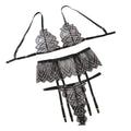 House Of Dasein Mesh Perspective Slimming Bra Set Sexy Underwear 3 Piece - Black - L