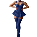 House Of Dasein Retro Pure Temptation Sexy Deep V Neck Lace Trim One Piece Dress Lingerie - Royal Blue - S