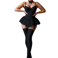 House Of Dasein Retro Pure Temptation Sexy Deep V Neck Lace Trim One Piece Dress Lingerie - Black - S