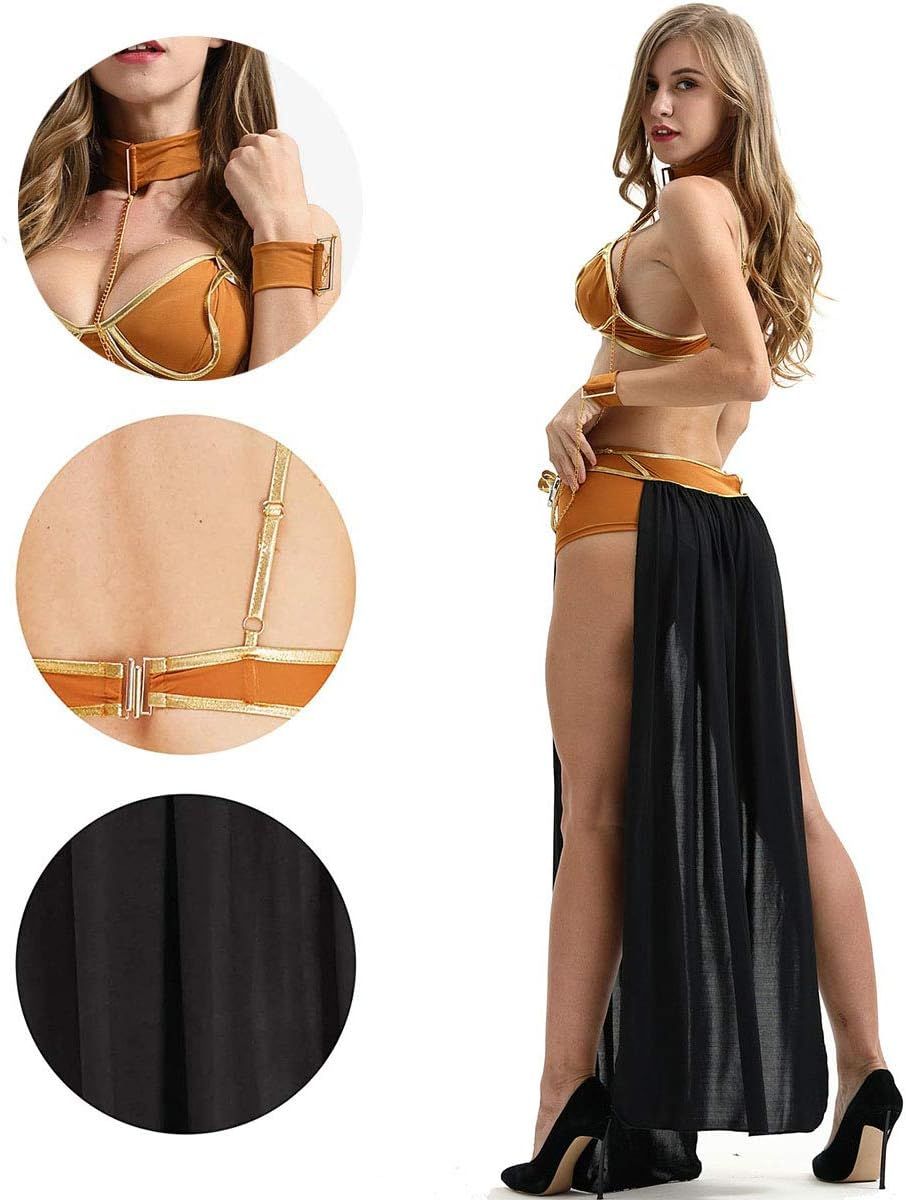 Women's Halloween Cosplay Clothing Sexy Costume Princess Slave Miss Manners Uniform Leia Captive Adult Black - M
