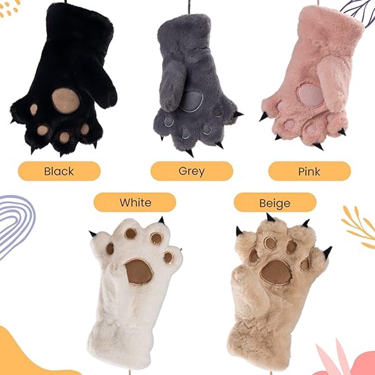 Gloves 1 Pair Winter Cartoon Neckband Children's Warm Plush One Sizeiwhitei