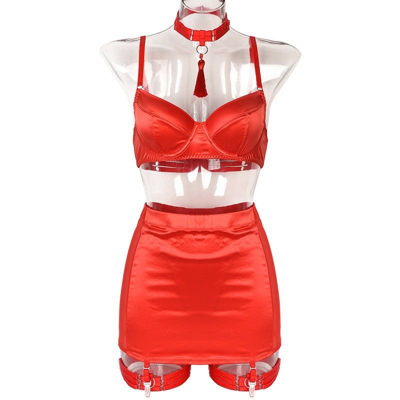 House Of Dasein Christmas Day Uniform Neck Hanging Tassel Split Style Lingerie - Red (Without Gloves) - M