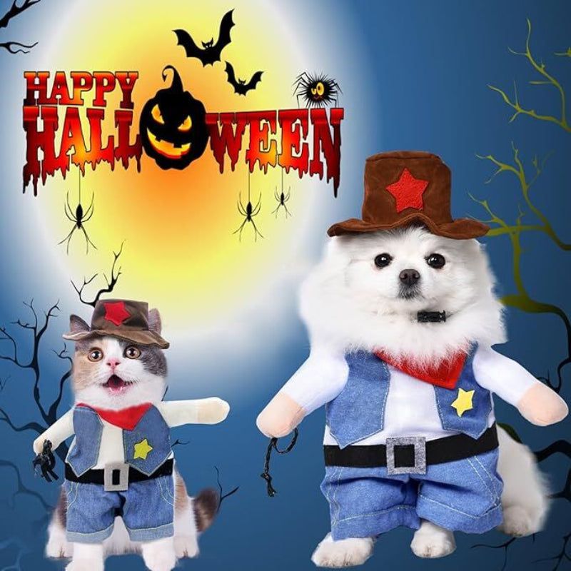 Small Dog Cowboy Costume With Hat Large Size Western Pet Outfit (2Pcs)
