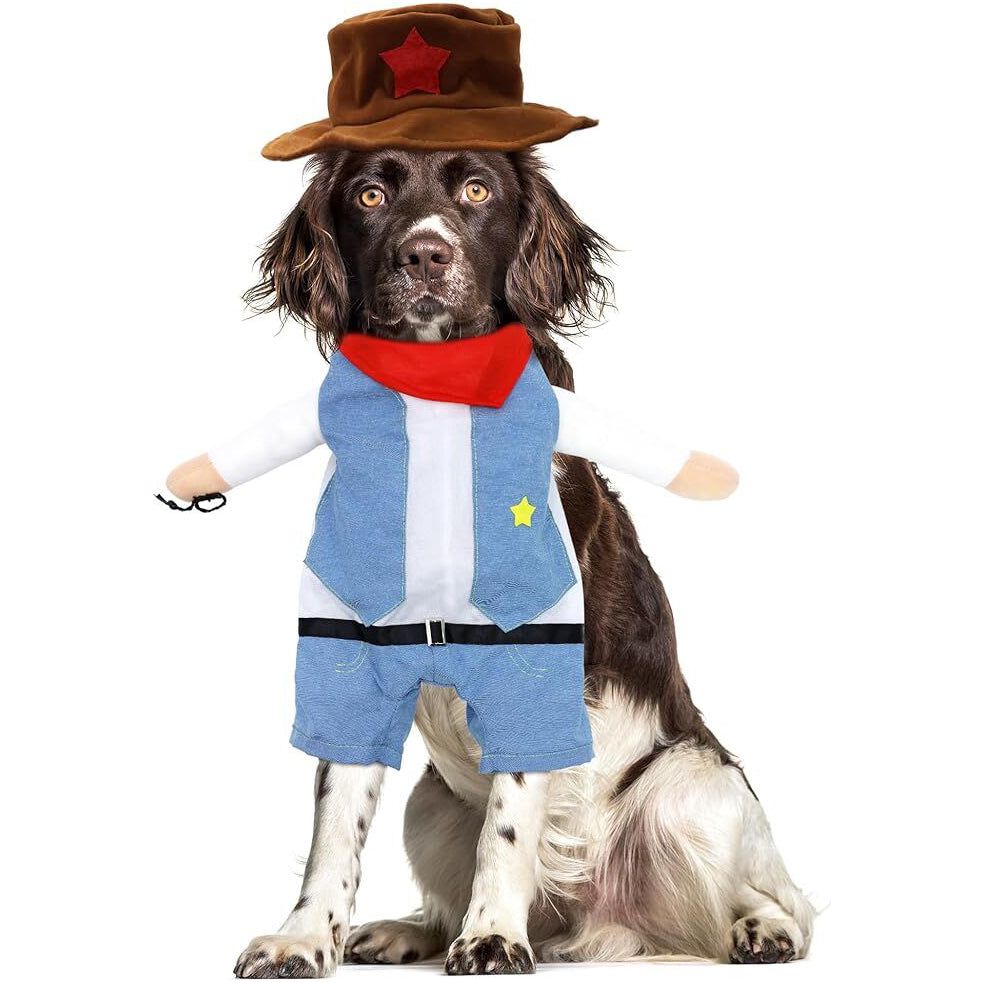 Small Dog Cowboy Costume With Hat Large Size Western Pet Outfit (2Pcs)