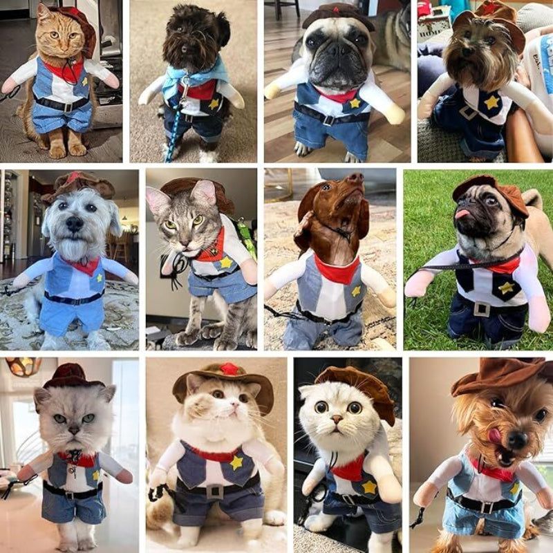 Small Dog Cowboy Costume With Hat Large Size Western Pet Outfit (2Pcs)