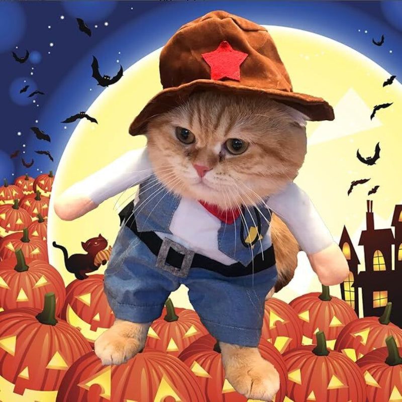 Small Dog Cowboy Costume With Hat Large Size Western Pet Outfit (2Pcs)