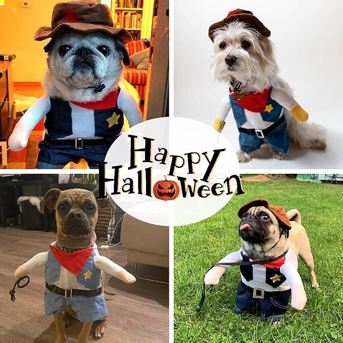 Small Dog Cowboy Costume With Hat Medium Size Western Pet Outfit (2Pcs)